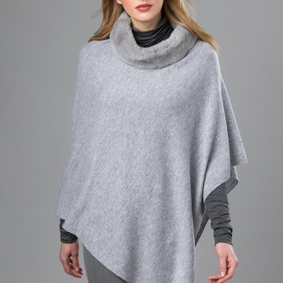 Kinross Cashmere Fur Trim Poncho New - Picture 1 of 5